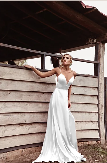 V neck top satin gown