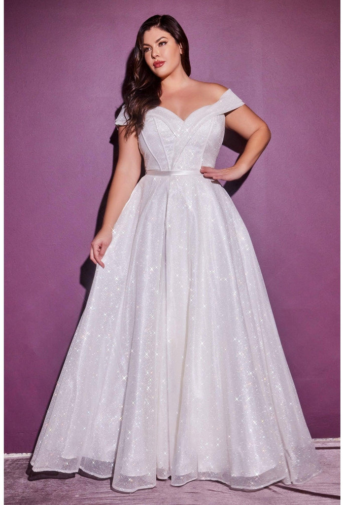 White of Shoulder Glitter Bridal Gown - Belle Le Chic