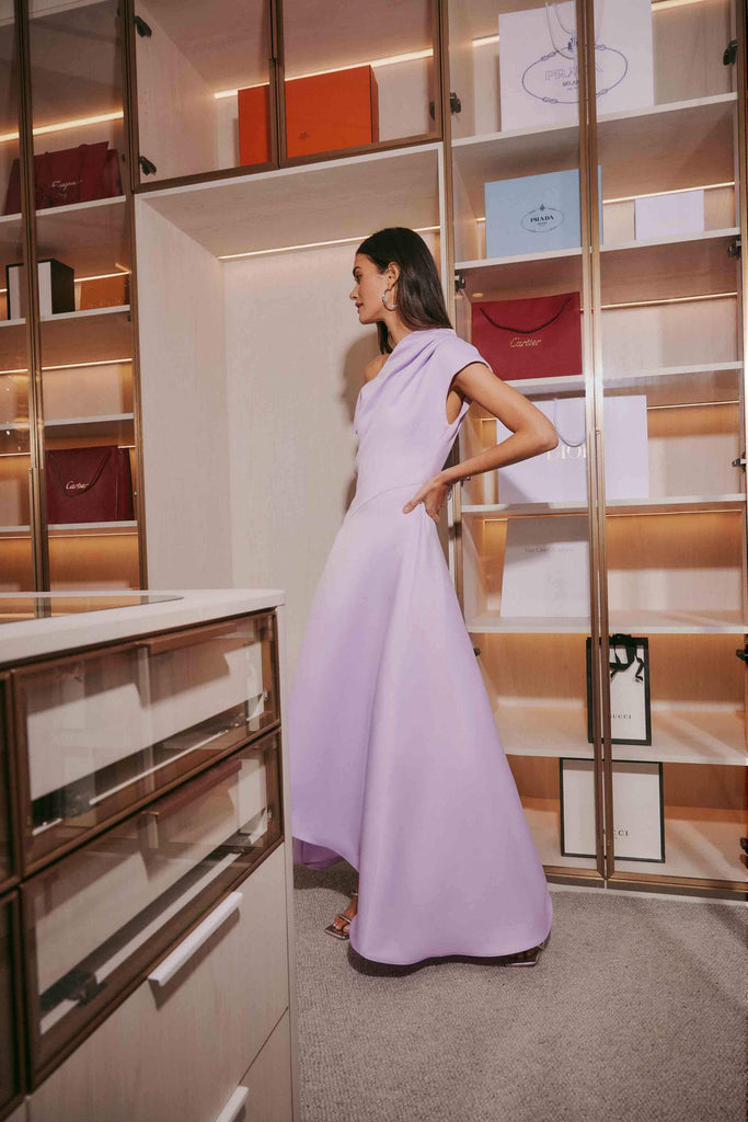 Marissa One Shoulder Gown in Purple