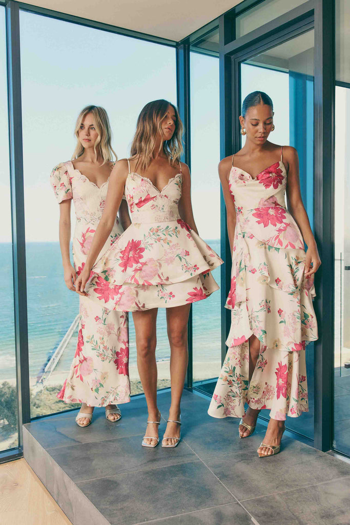 Rosalina Tiered Mini Dress in Floral