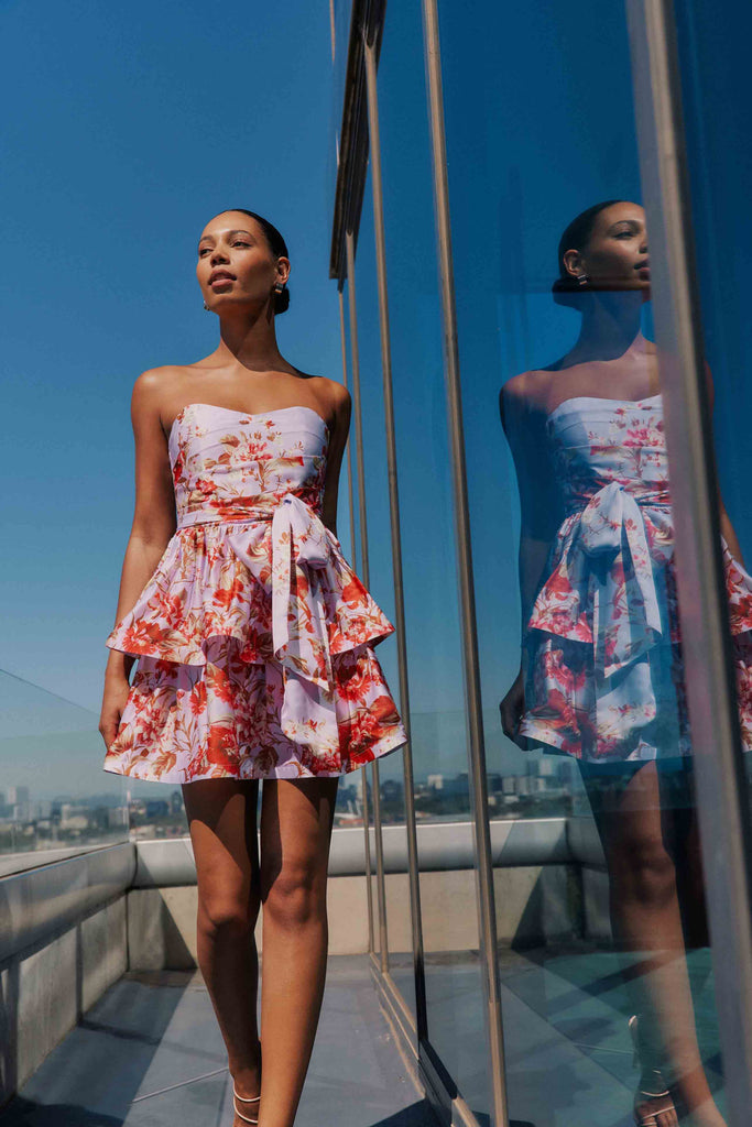 Elina Strapless Mini Dress in Purple