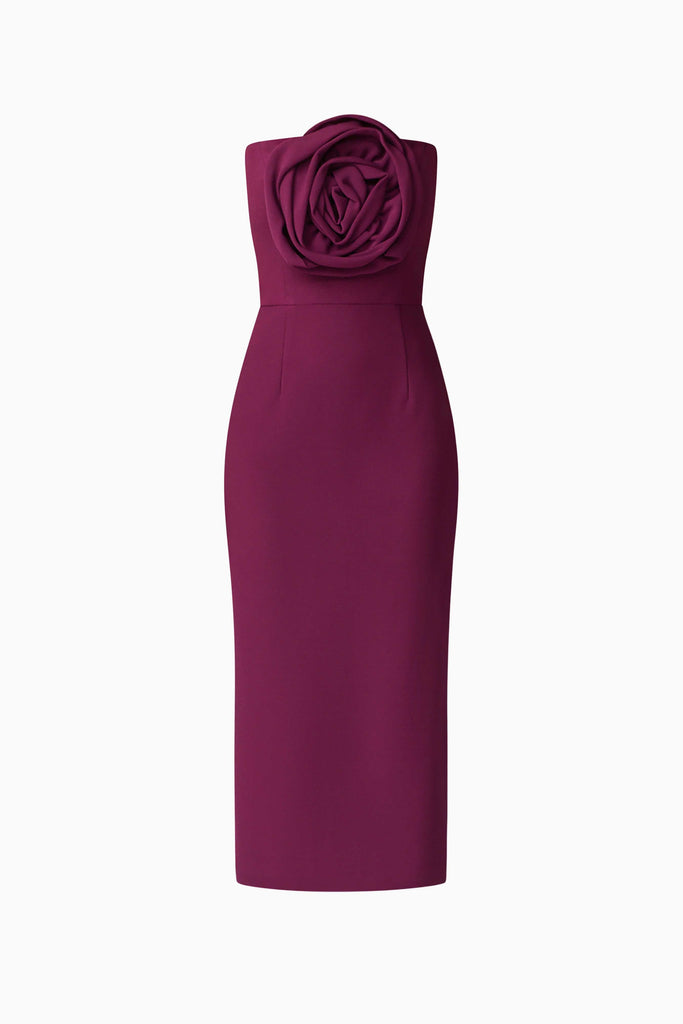 Theresa Strapless Midi Dress in Burgundy
