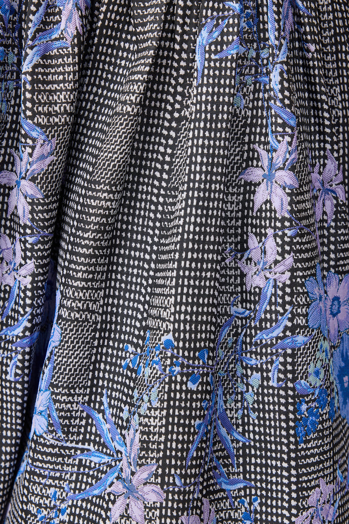 Allana Jacquard Strapless Gown in Black & Blue Floral