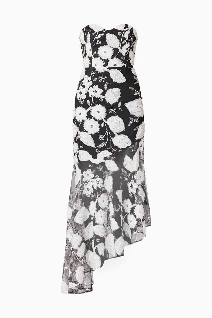 Carol Strapless Gown in Black & White