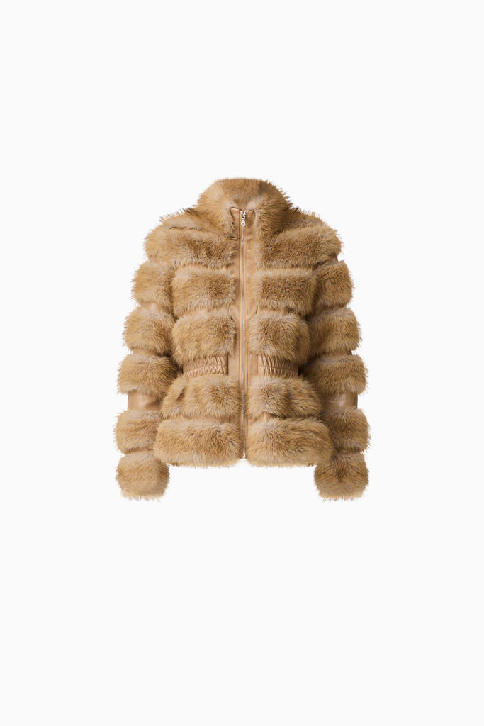 Aisling Faux Fur & Leather Jacket in Beige