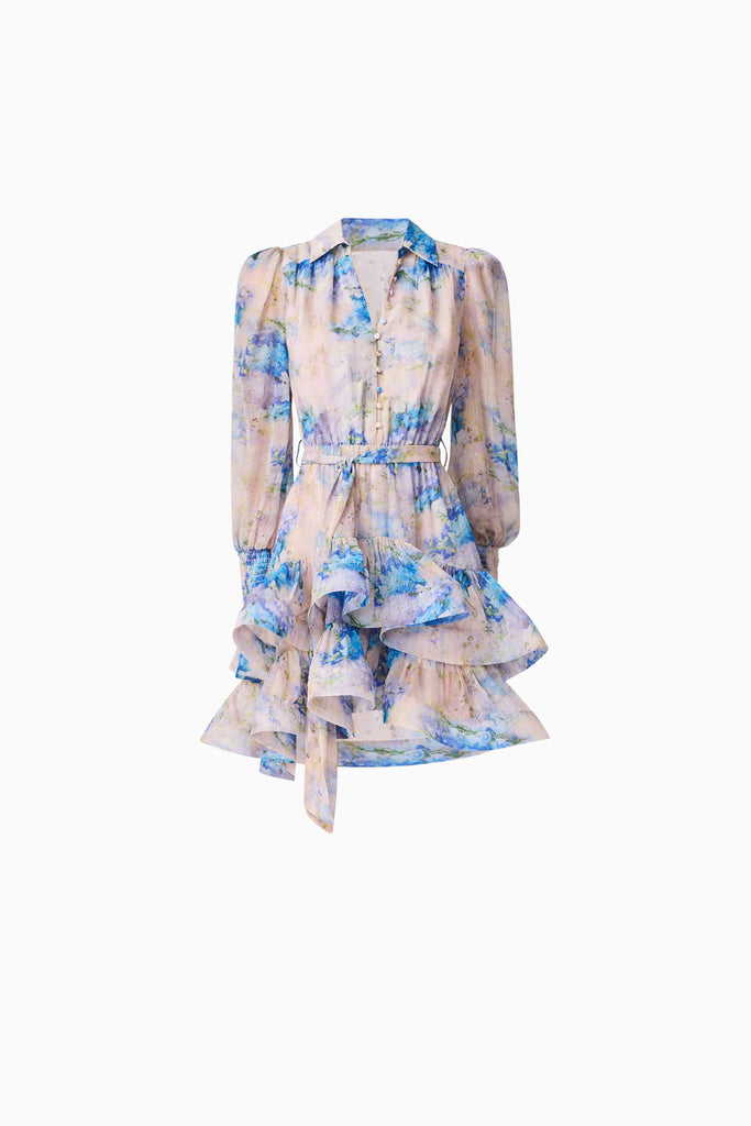 Briony Long Sleeve Mini Dress in Pink & Blue Floral