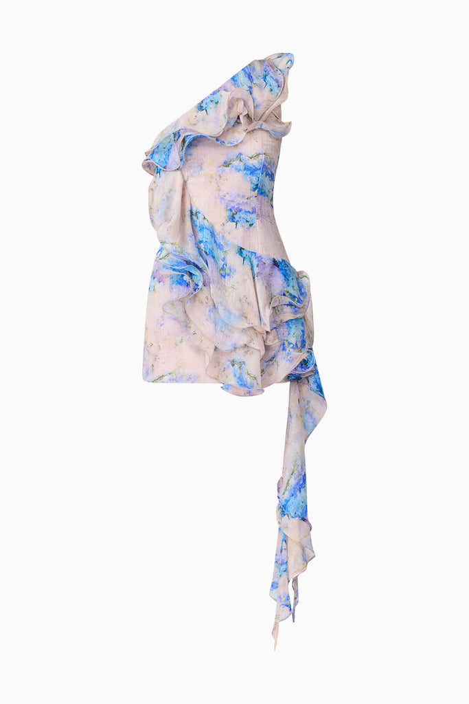 Briony Asymmetrical Mini Dress in Pink & Blue Floral
