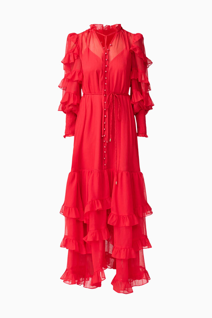 Lilja Long Sleeve Maxi Dress in Red