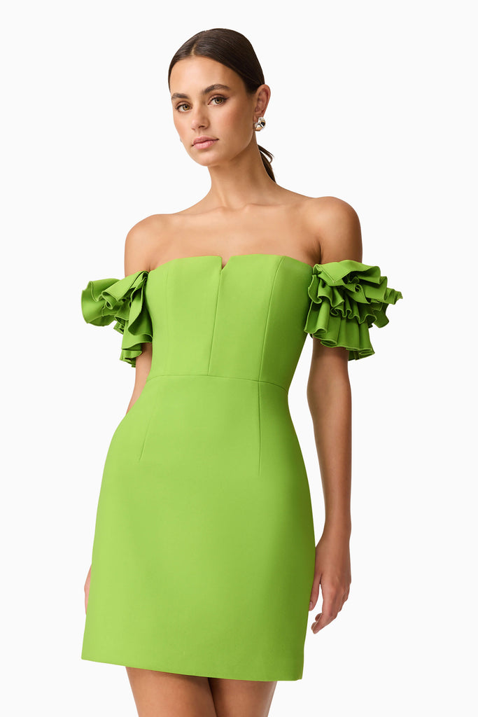 Nola Off The Shoulder Mini Dress in Green
