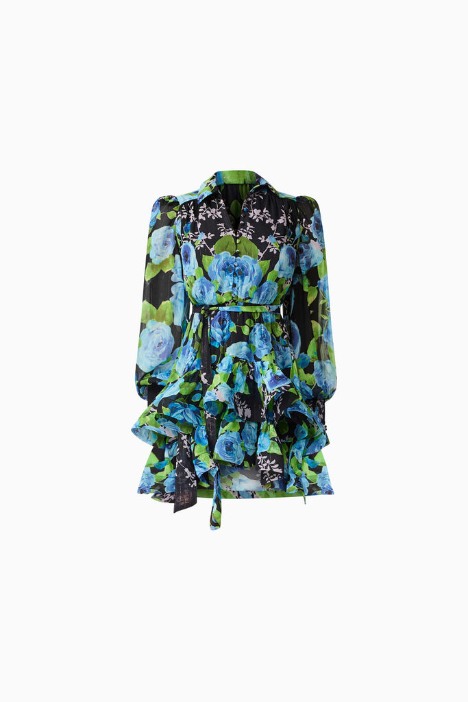 Briony Long Sleeve Mini Dress in Black Floral