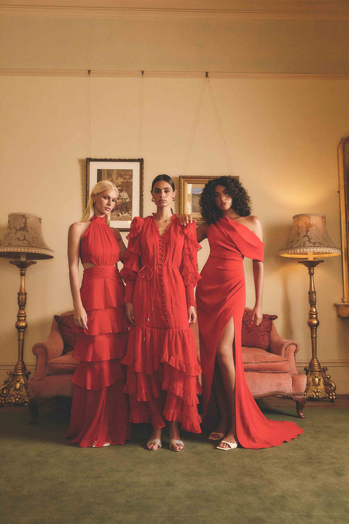 Lilja Long Sleeve Maxi Dress in Red