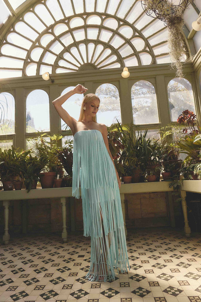 Alya Tiered Maxi Dress in Blue