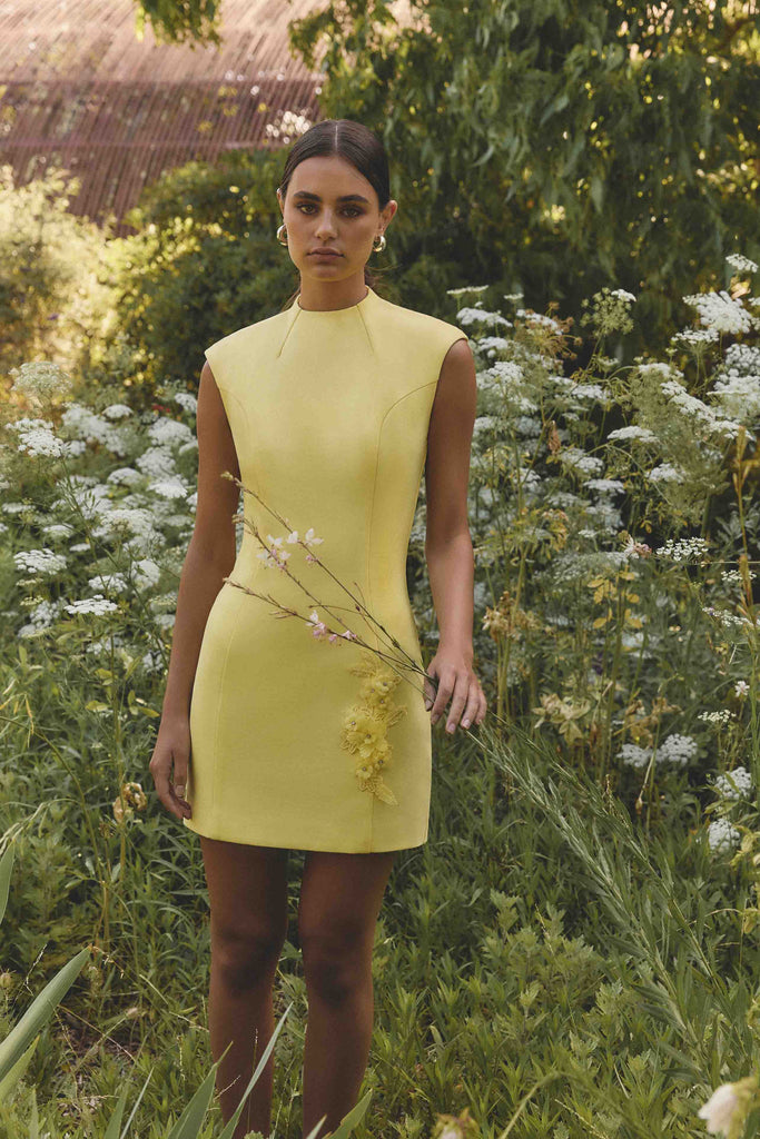 Evee High Neck Mini Dress in Yellow