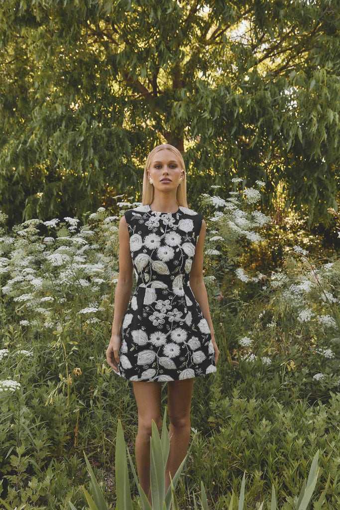 Carol Tulip Mini Dress in Black & White