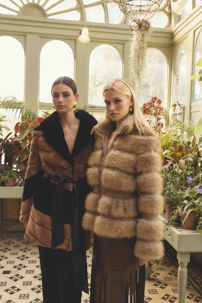 Aisling Faux Fur & Leather Jacket in Beige