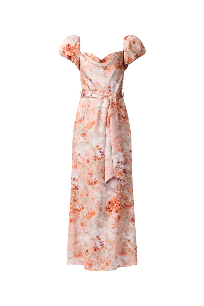 Piper Puff Sleeve Maxi Dress in Orange Floral
