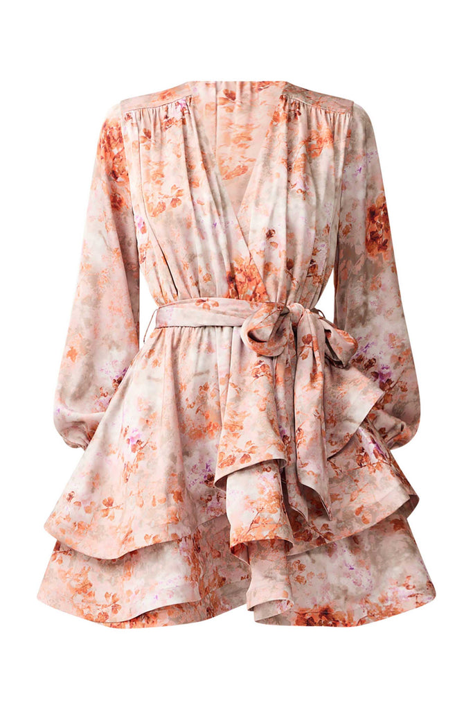 Piper Long Sleeve Mini Dress in Orange Floral