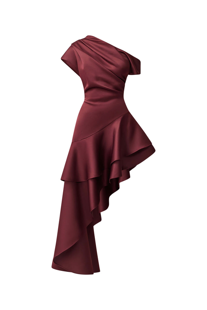 Livia Asymmetrical Gown in Burgundy