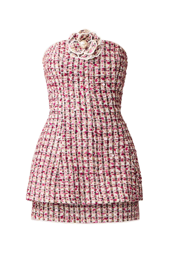 Bianca Strapless Tweed Set in Red