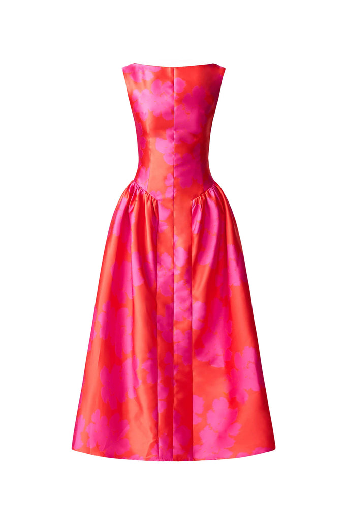Eloise A-Line Midi Dress in Pink & Red