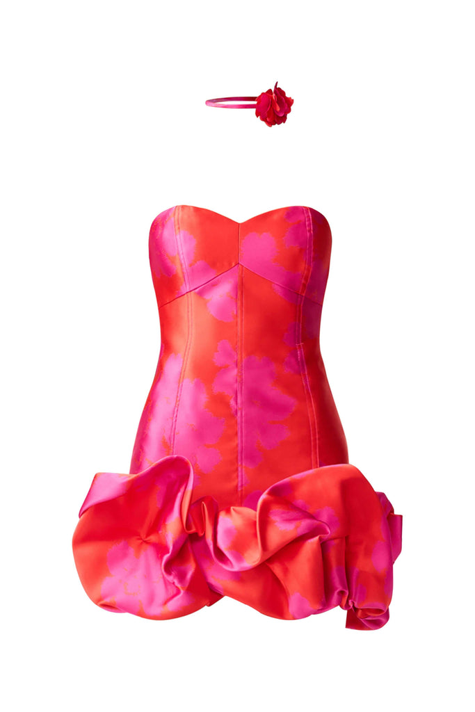 Eloise Strapless Mini Dress in Pink & Red