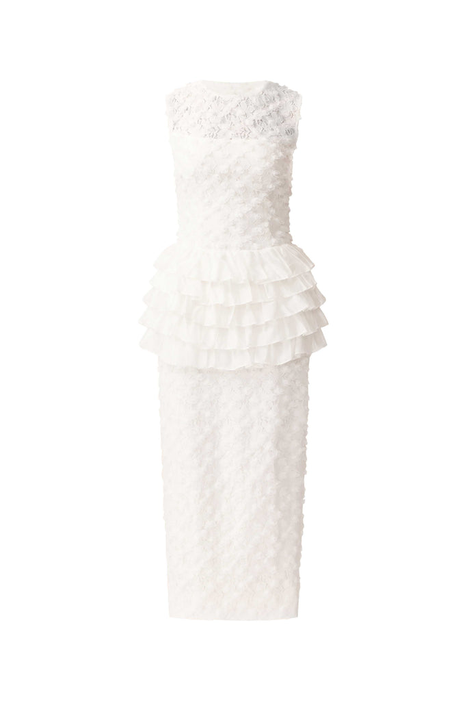 Athena Lace Midi Dress in White