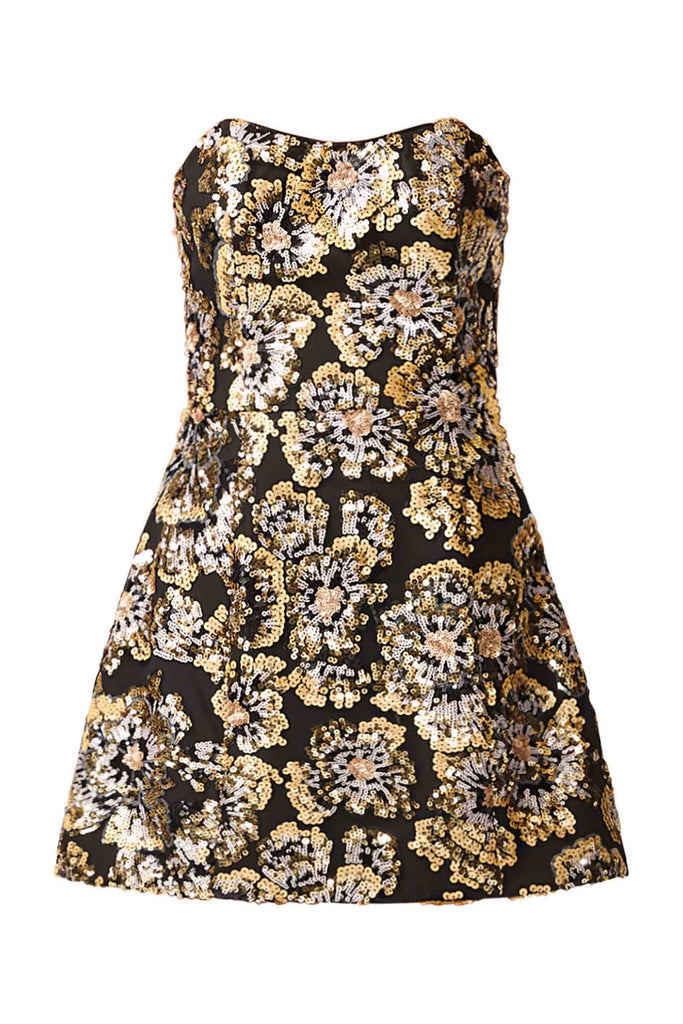 Celeste Strapless Mini Dress in Black and Gold