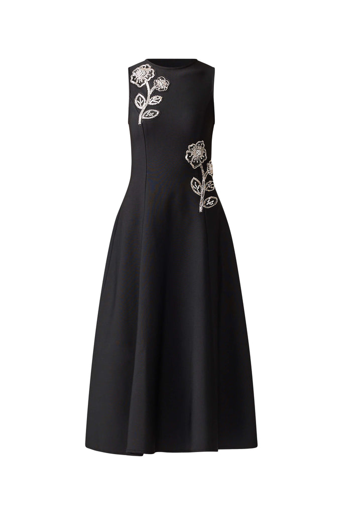 Soleil A-Line Midi Dress in Black