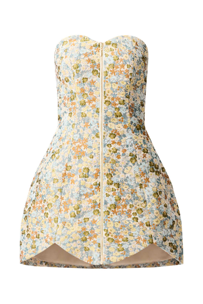 Tasmin Strapless Mini Dress in Blue & Yellow Floral