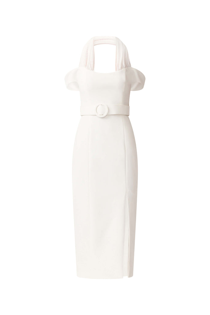 Ruby Halter Midi Dress in White