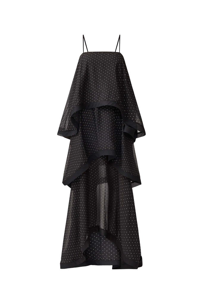 Moss Tiered Embellished Gown in Black