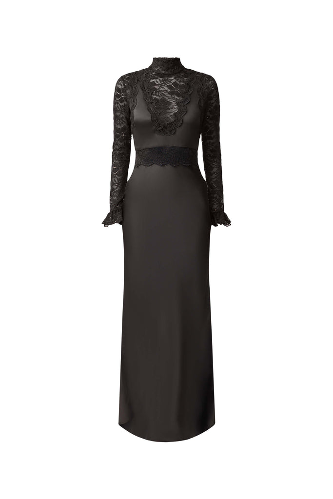 Margot Long Sleeve Gown in Black