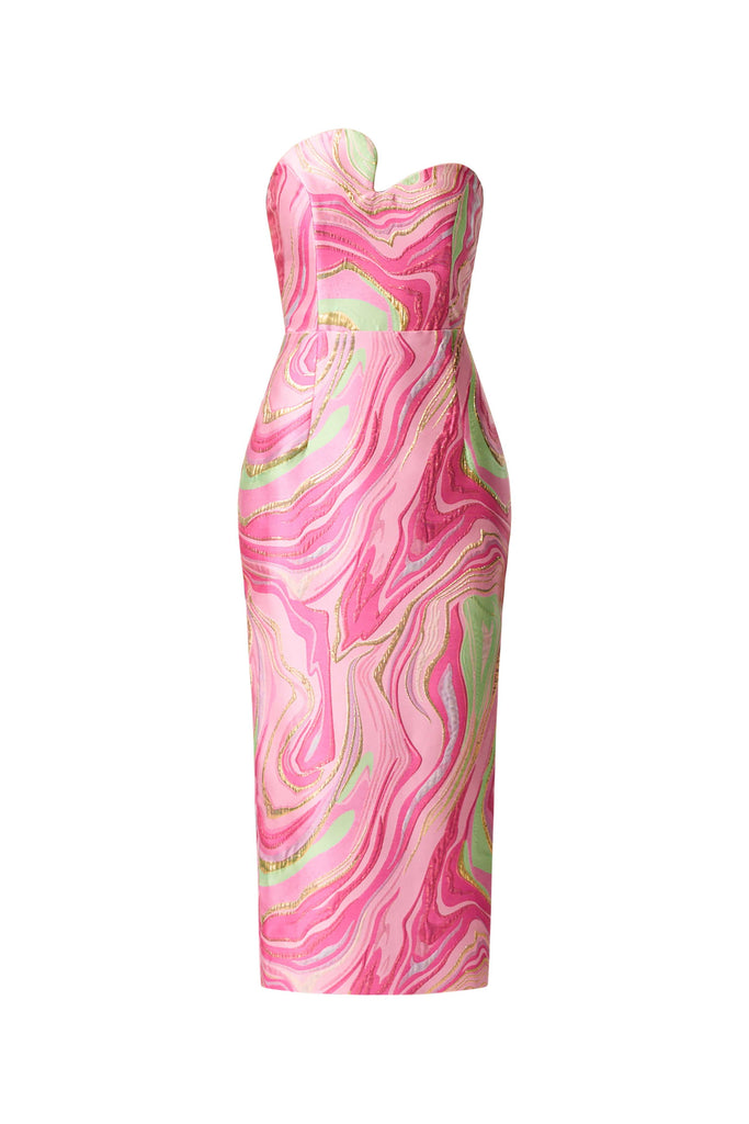 Mirella Strapless Midi Dress in Pink