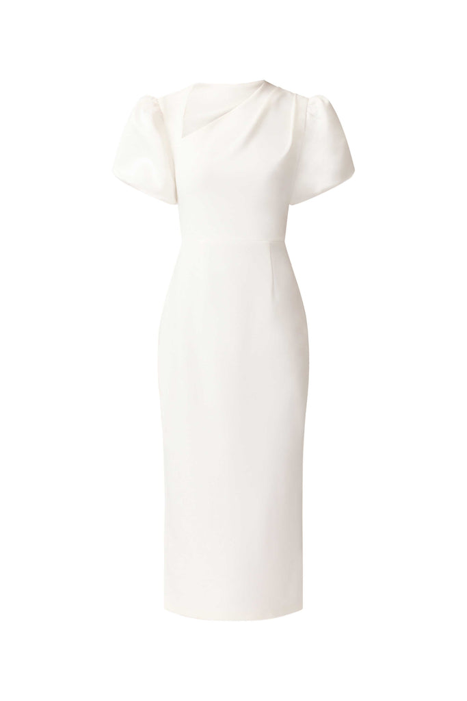 Hester Puff Sleeve Midi Dress in White