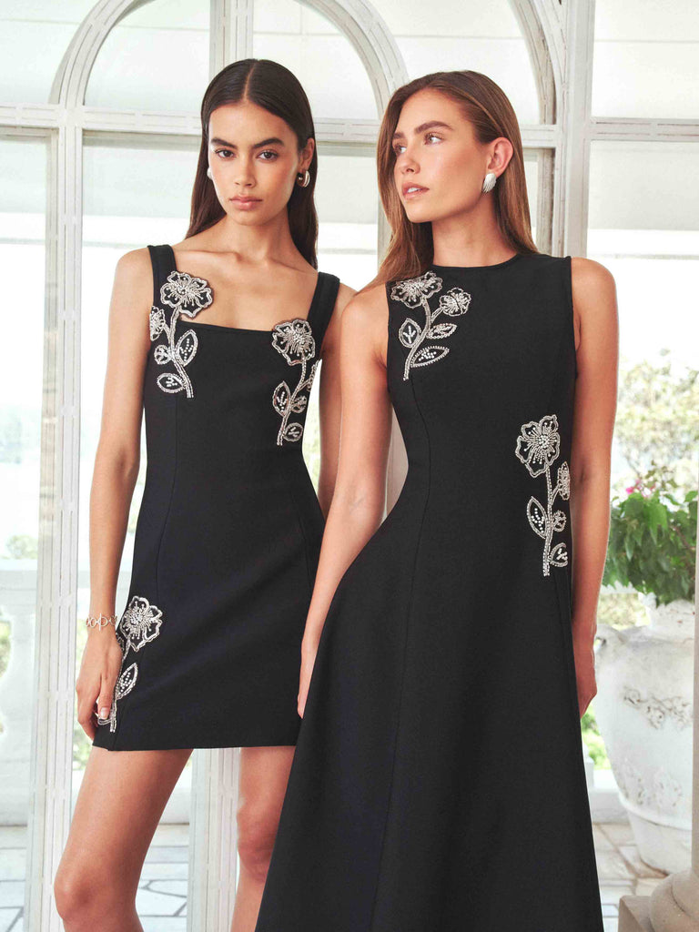 Soleil A-Line Midi Dress in Black