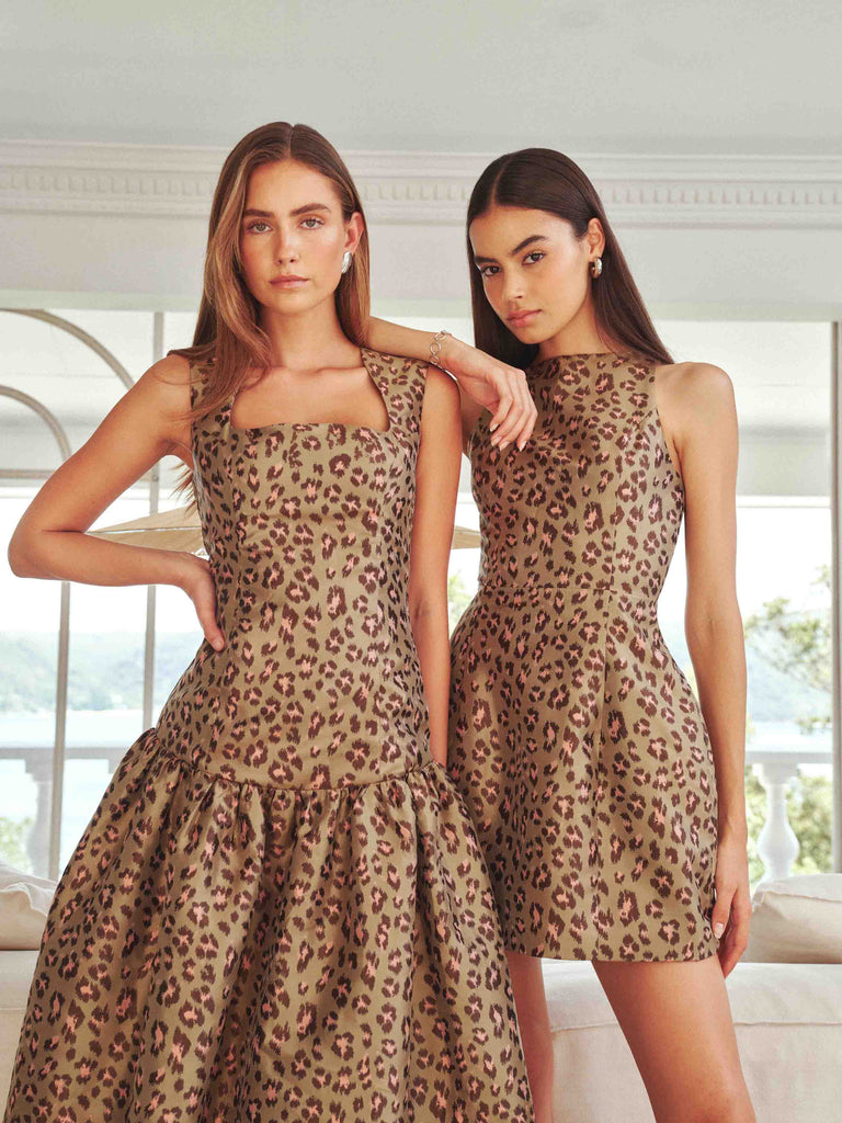 Elara Tulip Mini Dress in Leopard Print