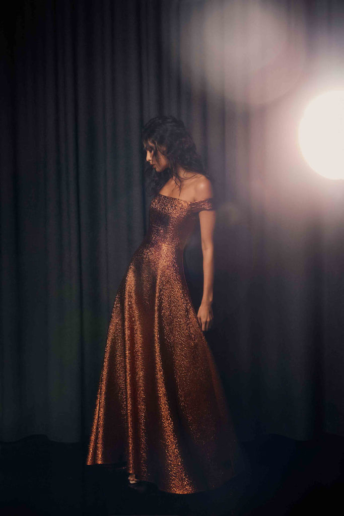 Sapphira Off The Shoulder Gown in Orange