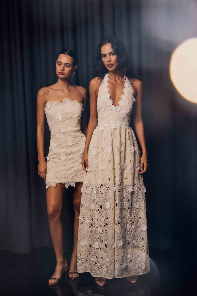 Sienna V-Neck Gown in Cream