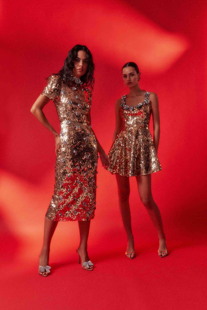 Noelle Sequin Mini Dress in Gold