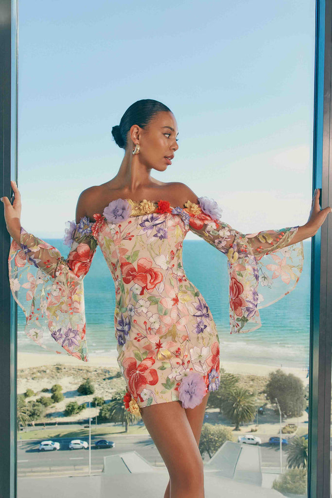 Sophie Off The Shoulder Mini Dress in Floral