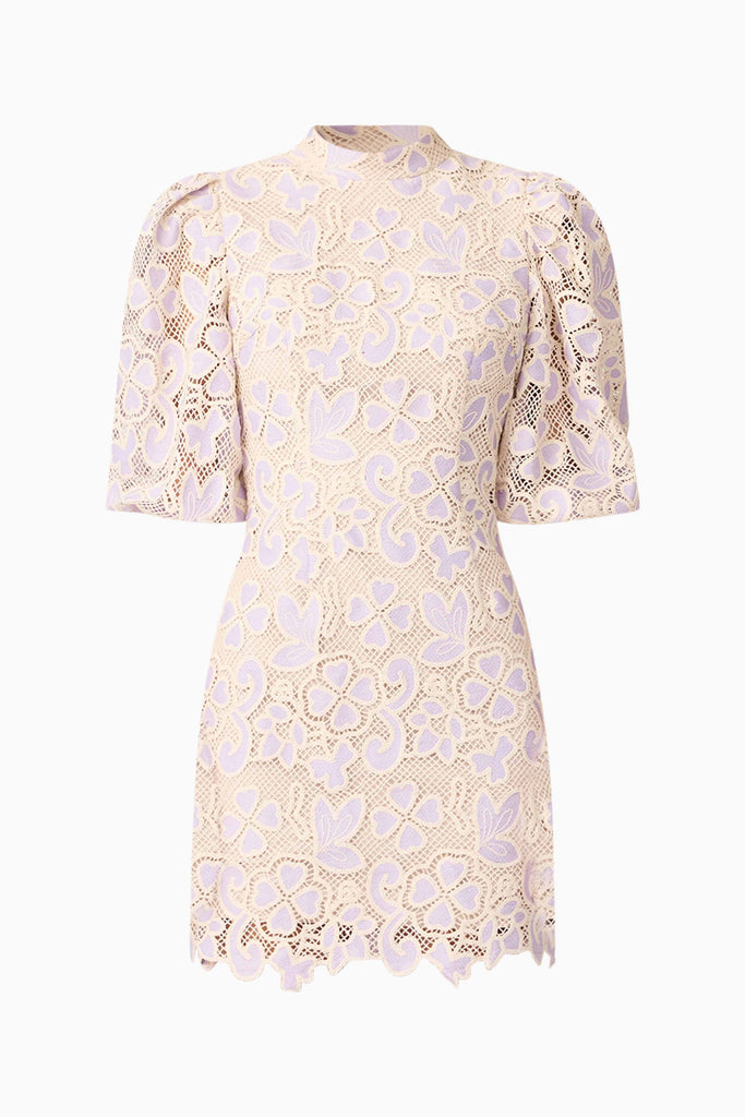 Jasmine Puff Sleeve Mini Dress in Purple & Beige