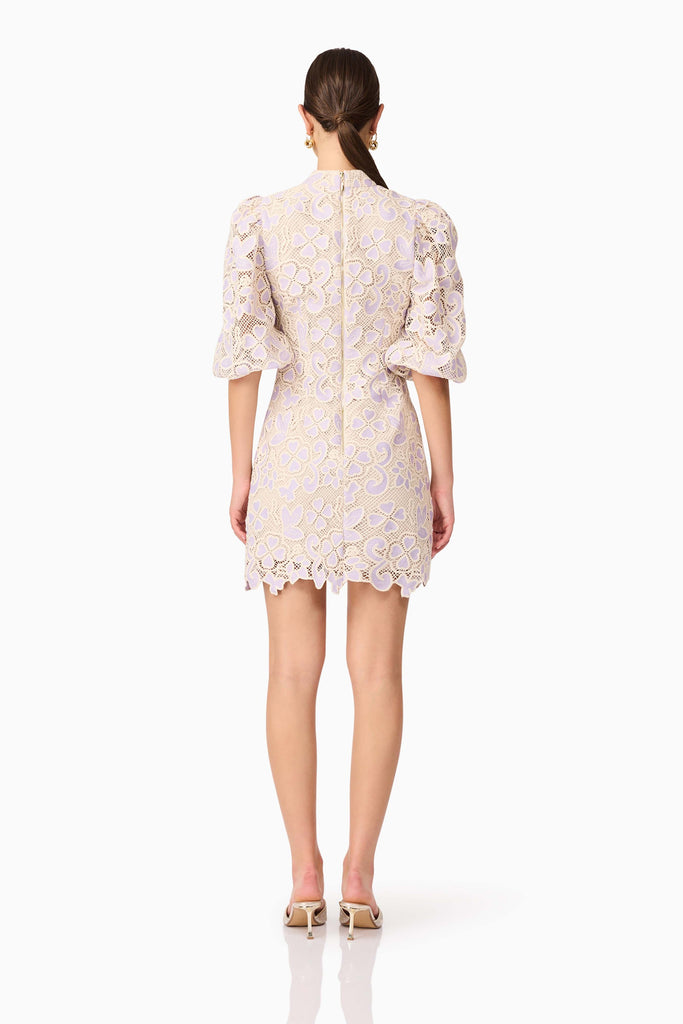 Jasmine Puff Sleeve Mini Dress in Purple & Beige