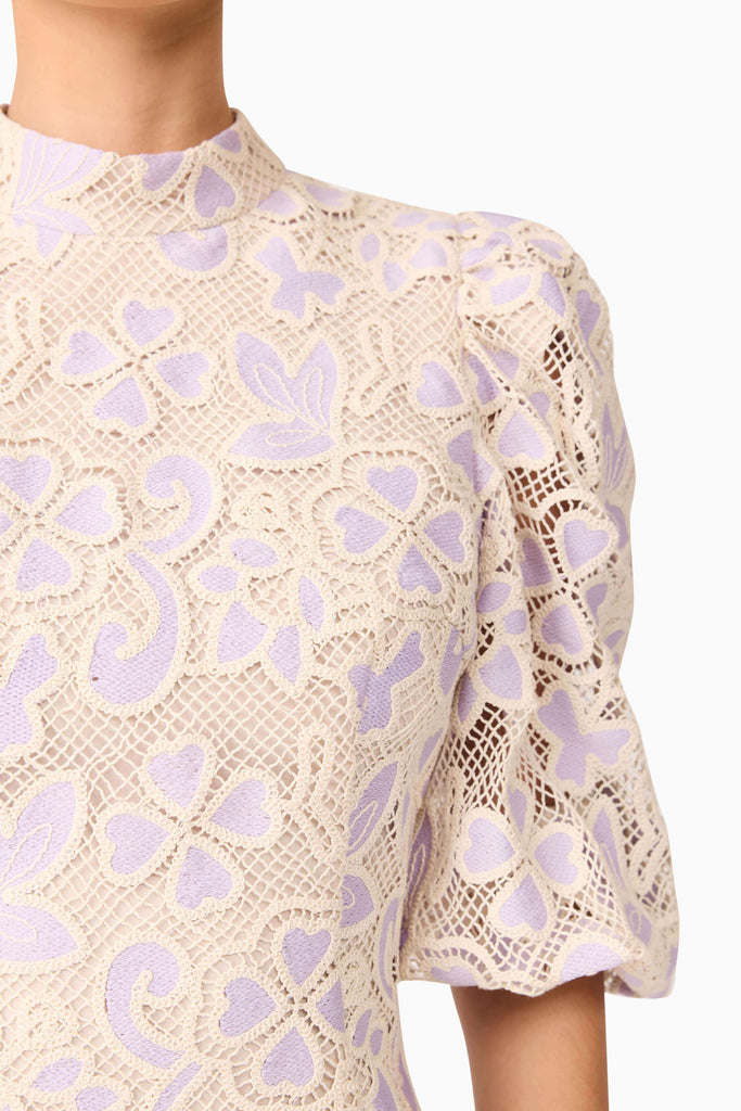 Jasmine Puff Sleeve Mini Dress in Purple & Beige