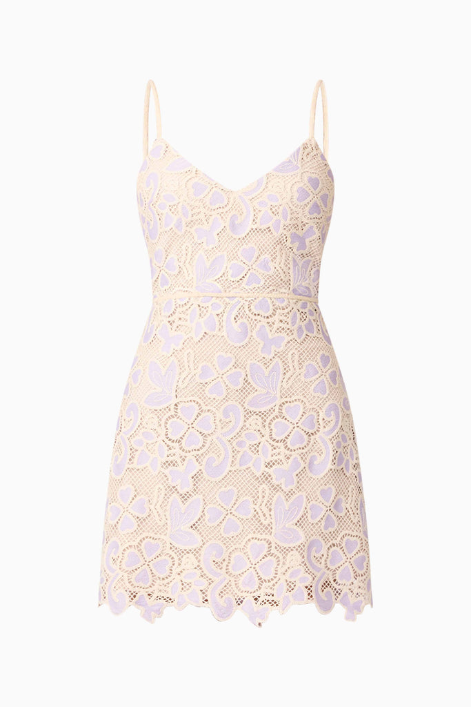 Jasmine Crochet Mini Dress in Purple & Beige