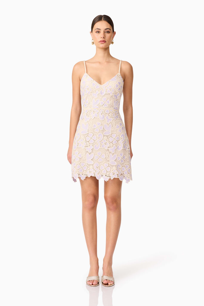 Jasmine Crochet Mini Dress in Purple & Beige