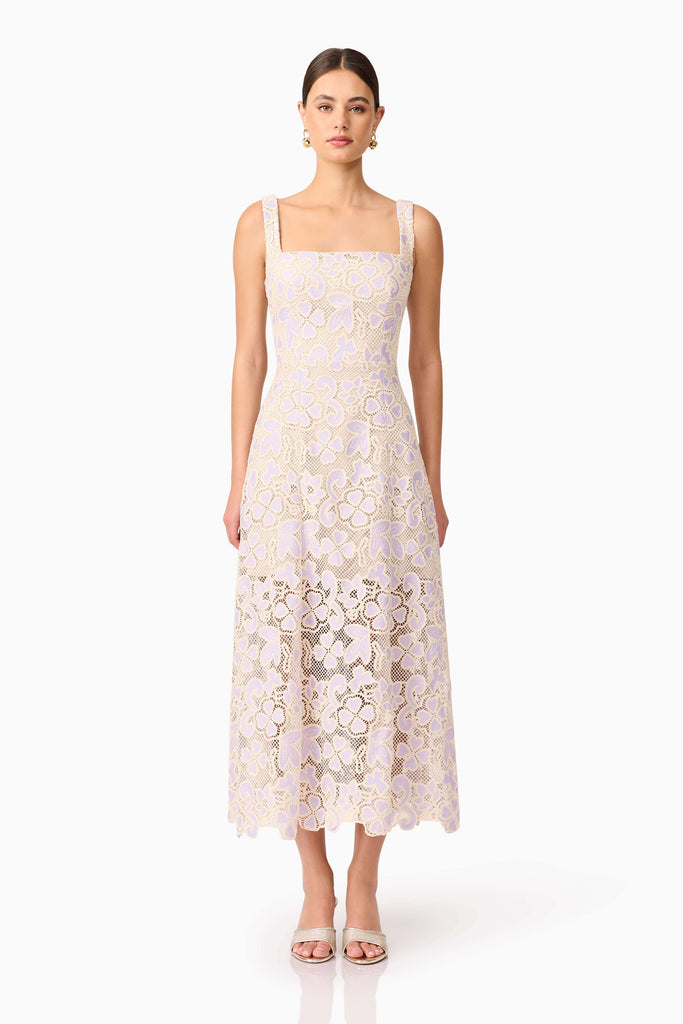 Jasmine A-Line Midi Dress in Purple & Beige