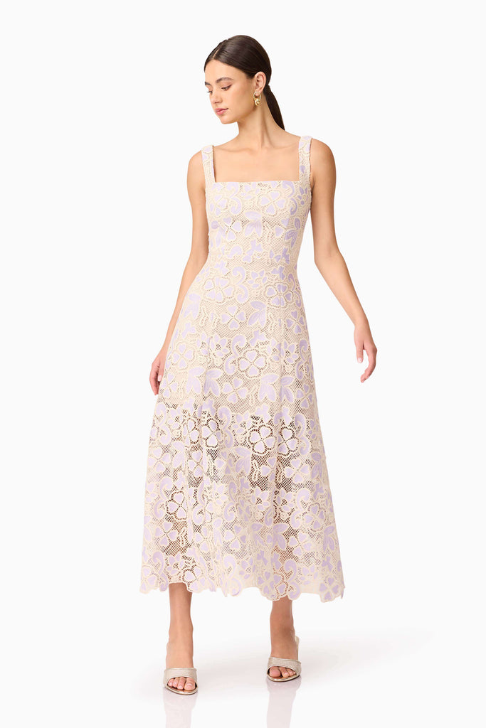 Jasmine A-Line Midi Dress in Purple & Beige