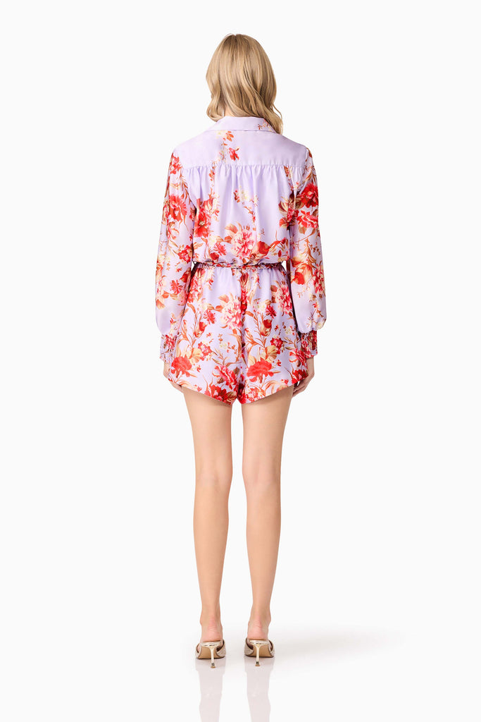 Elina Long Sleeve Playsuit in Purple
