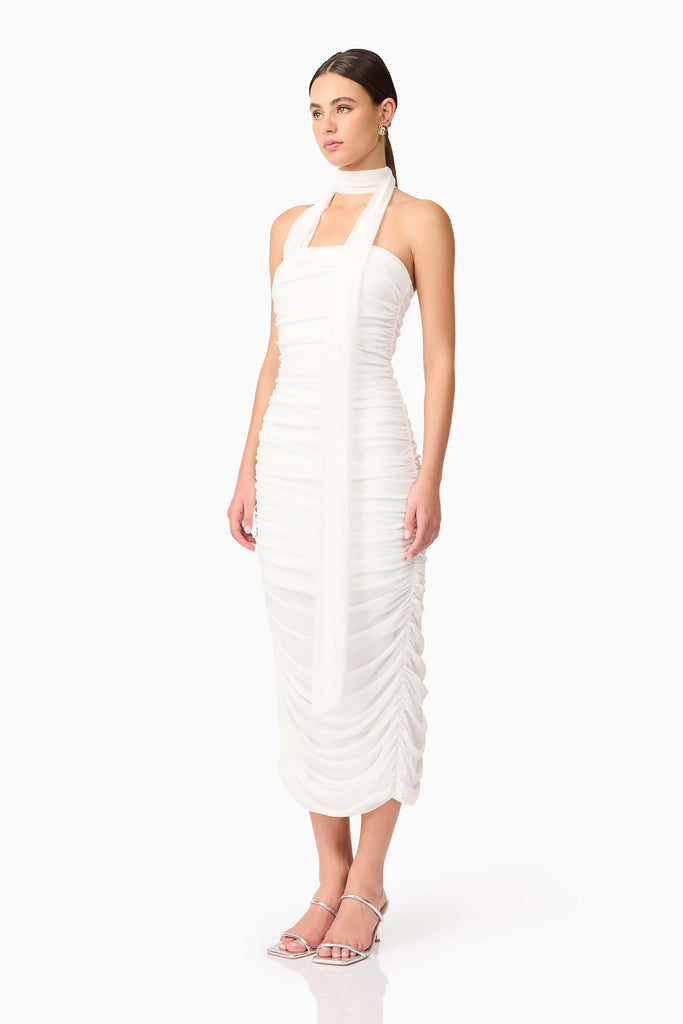 Darya Fitted Midi Dress in White