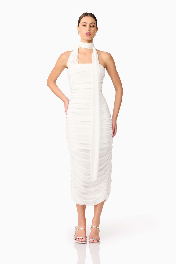 Darya Fitted Midi Dress in White